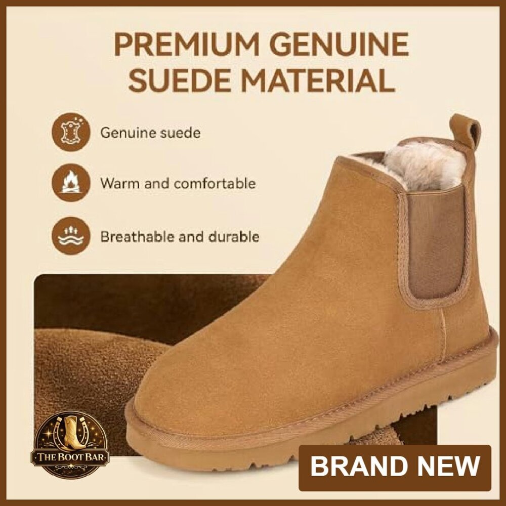Women's Genuine Suede Chelsea Boots Winter Ankle Boots Non-Slip - Picture 6 of 7